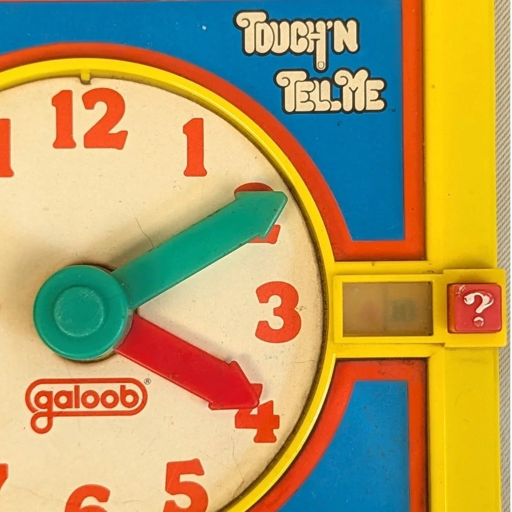 Vintage‎ 1988 Galoob Touch N Tell Me Learning Clock Toy Yellow Retro Education